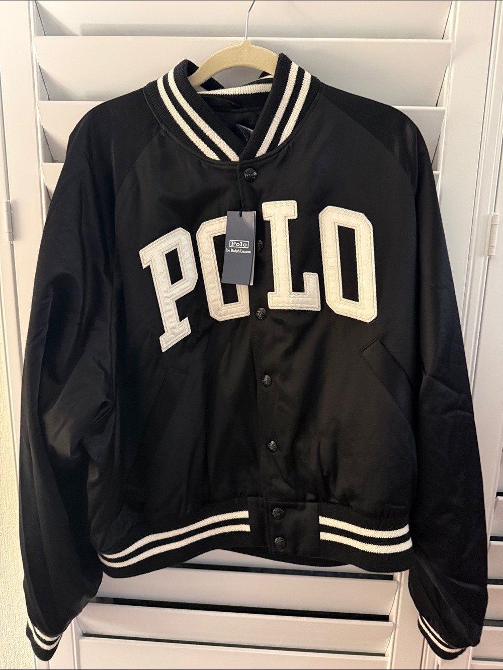 Polo by Ralph Lauren Black and White Varsity Bomber Jacket